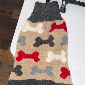 Cozy Dog Sweater with Bone Pattern - Gray, Red, White, Tan